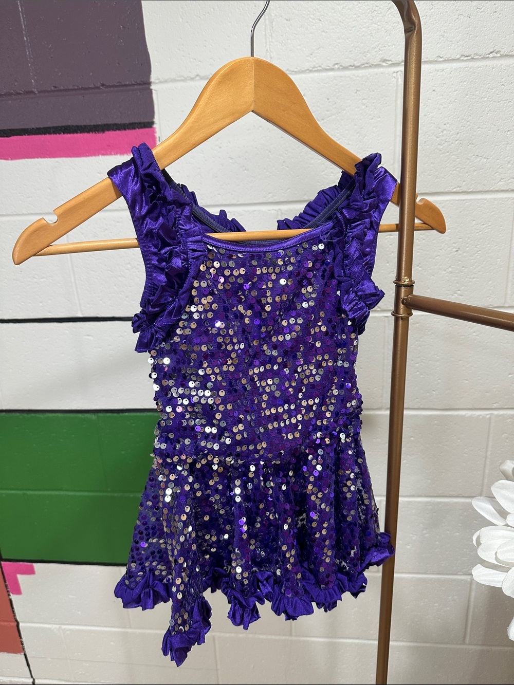 2 pieces - Kids Purple Sequin Ruffle Dance Costume w/skirt